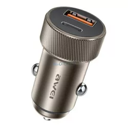  AWEI C-857 autós töltő 1xUSB-A és 1xUSB-C csatlakozással 33W - barna
