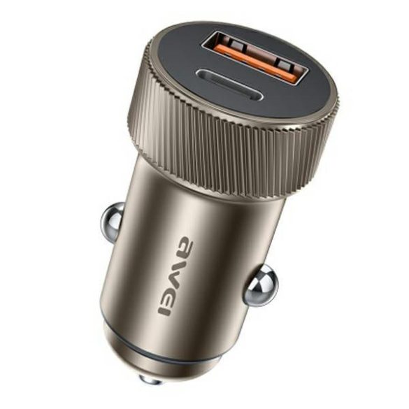 AWEI C-857 autós töltő 1xUSB-A és 1xUSB-C csatlakozással 33W - barna