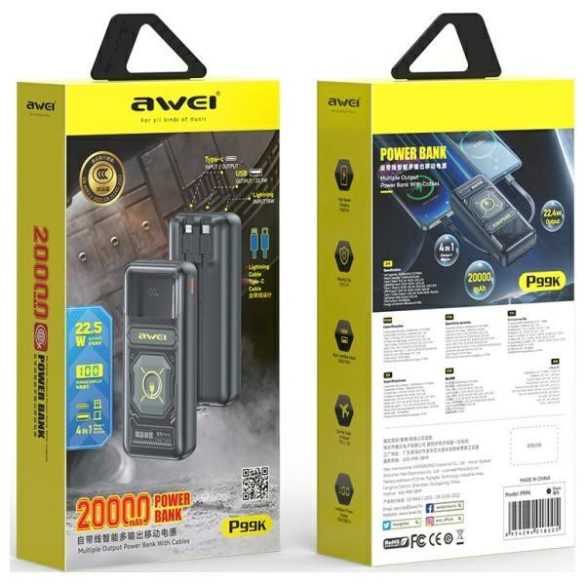 AWEI P99K powerbank 20000mAh 22.5W - fekete