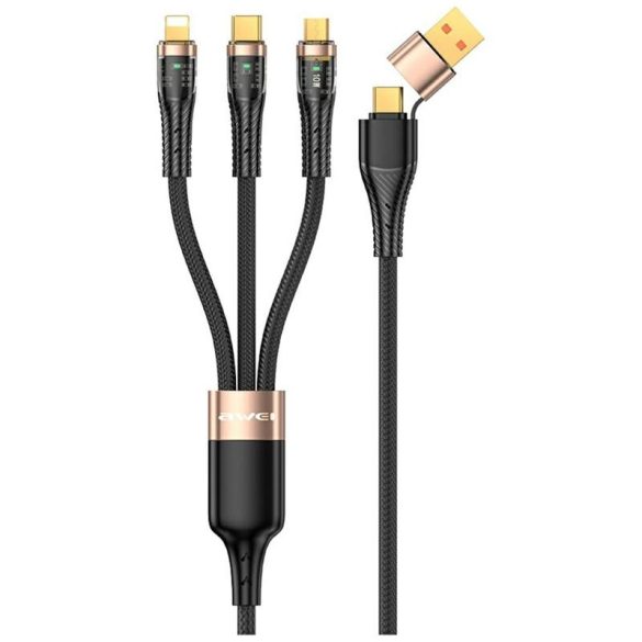 AWEI CL-228 USB-A/Type-C - Type-C/Lightning/micro USB kábel 100W 1.5m - fekete