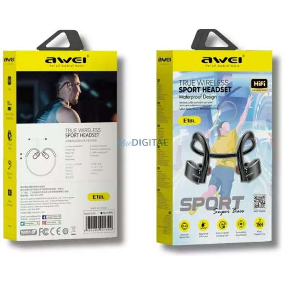 Vezeték nélküli sport fejhallgató AWEI E1BL Bluetooth fekete
