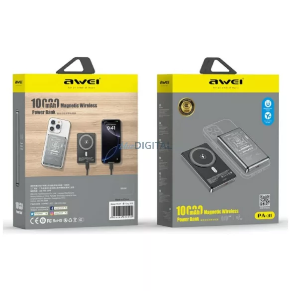 Indukciós powerbank Awei PA-31 10000mAh MagSafe szürke