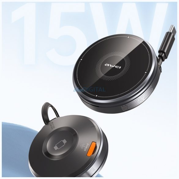 Indukciós töltő 3 1-ben AWEI W27 15W USB-C kábellel Gyors töltés fekete