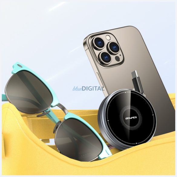 Indukciós töltő 3 1-ben AWEI W27 15W USB-C kábellel Gyors töltés fekete