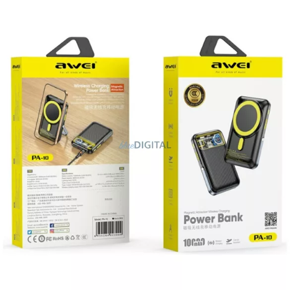 Indukciós powerbank Awei PA-10 10000mAh MagSafe fekete