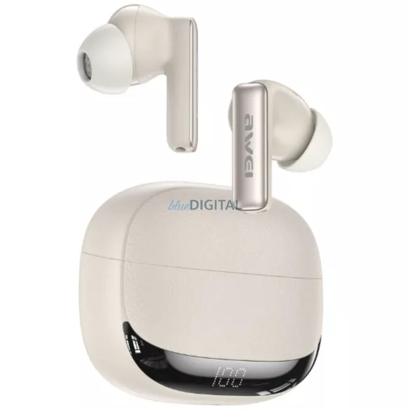 AWEI TA19 ANC TWS Bluetooth 6.0 vezeték nélküli fülhallgató töltőtokkal - bézs