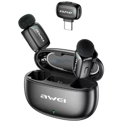   AWEI MK5 Duo Ai-Voice vezeték nélküli csiptetős mikrofon - fekete