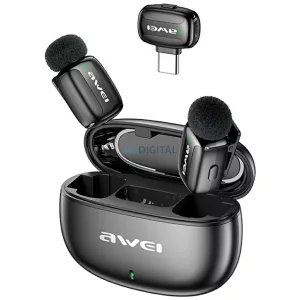 AWEI MK5 Duo Ai-Voice vezeték nélküli csiptetős mikrofon - fekete
