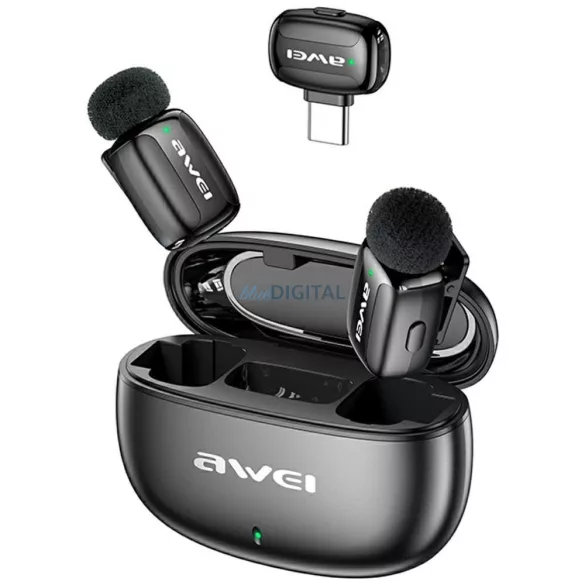 AWEI MK5 Duo Ai-Voice vezeték nélküli csiptetős mikrofon - fekete