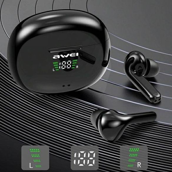 AWEI Bluetooth fülhallgató 5.0 T15P TWS + dokkolóállomás fekete