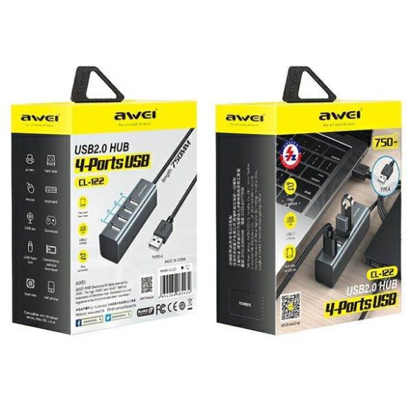 AWEI HUB CL-122 4xUSB-A/USB-A fekete