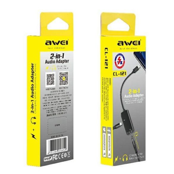 AWEI adapter CL-121 Lightning/ Jack 3,5, 2in1 fekete