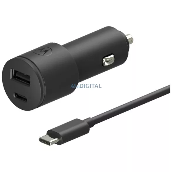 Motorola TurboPower 45W autós töltő Dual USB-A/USB-C, USB-C kábellel 1m - fekete