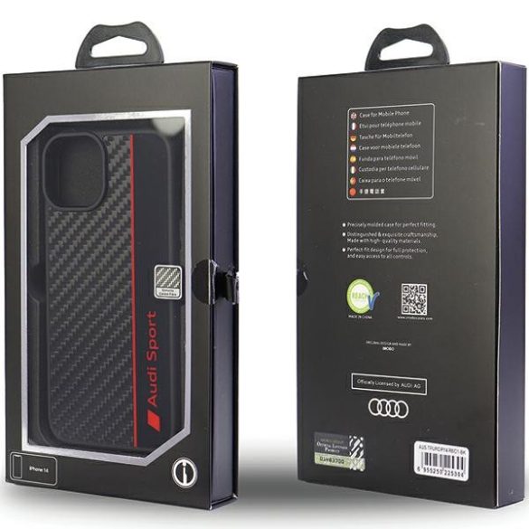 Audi Carbon Fiber Stripe iPhone 14 / 15 / 13 6.1" fekete keménytok AUS-TPUPCIP14-R8/D1-BK