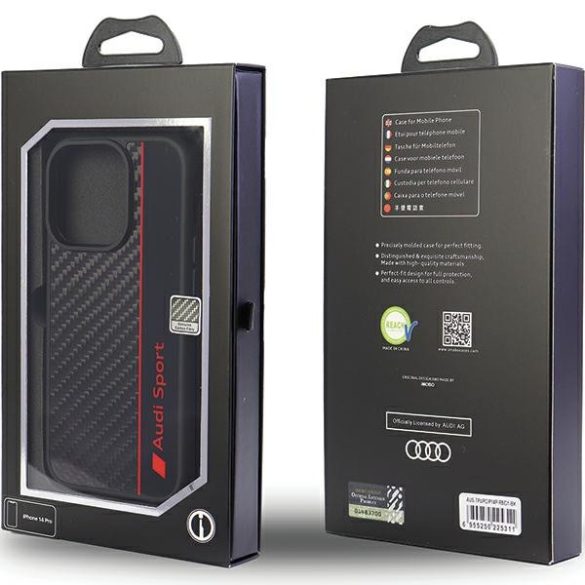 Audi Carbon Fiber Stripe iPhone 14 Pro 6.1" fekete keménytok  AUS-TPUPCIP14P-R8/D1-BK