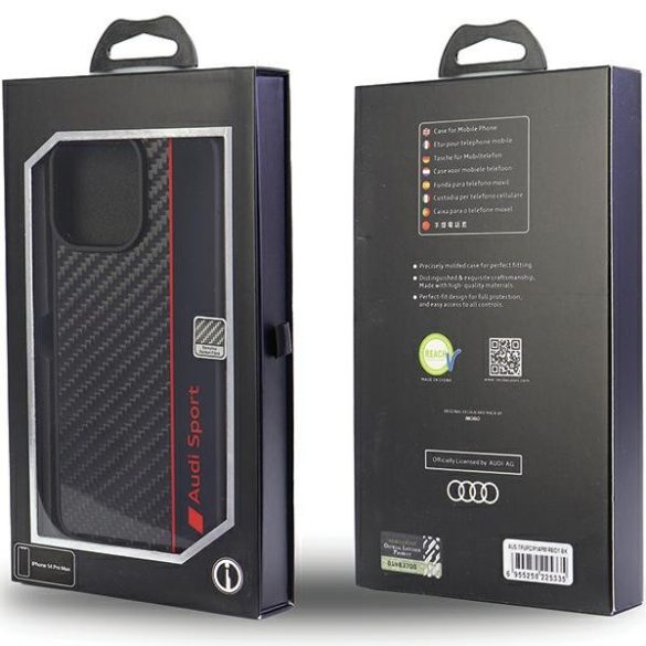 Audi Carbon Fiber Stripe iPhone 14 Pro Max 6.7" fekete keménytok AUS-TPUPCIP14PM-R8/D1-BK