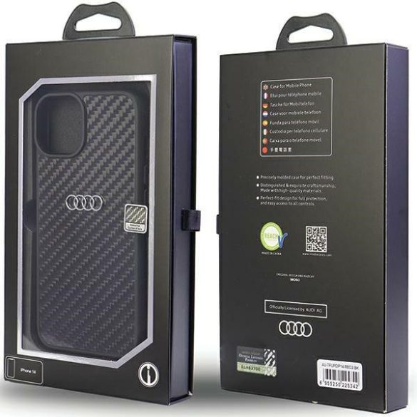 Audi Carbon Fiber iPhone 14 / 15 / 13 6.1" fekete keménytok AU-TPUPCIP14-R8/D2-BK