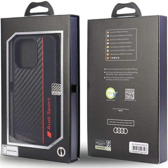 Audi Carbon Fiber Stripe iPhone 13 Pro / 13 6.1" fekete keménytok AUS-TPUPCIP13P-R8/D1-BK