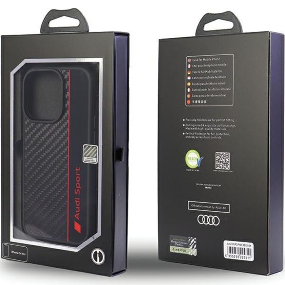 Audi Carbon Fiber Stripe iPhone 13 Pro Max 6.7" fekete keménytok AUS-TPUPCIP13PM-R8/D1-BK