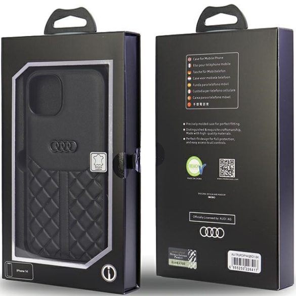 Audi valódi bőr iPhone 14 / 15 / 13 6.1" fekete keménytok AU-TPUPCIP14-Q8/D1-BK