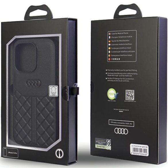 Audi Valódi bőr iPhone 14 Pro 6.1" fekete keménytok AU-TPUPCIP14P-Q8/D1-BK