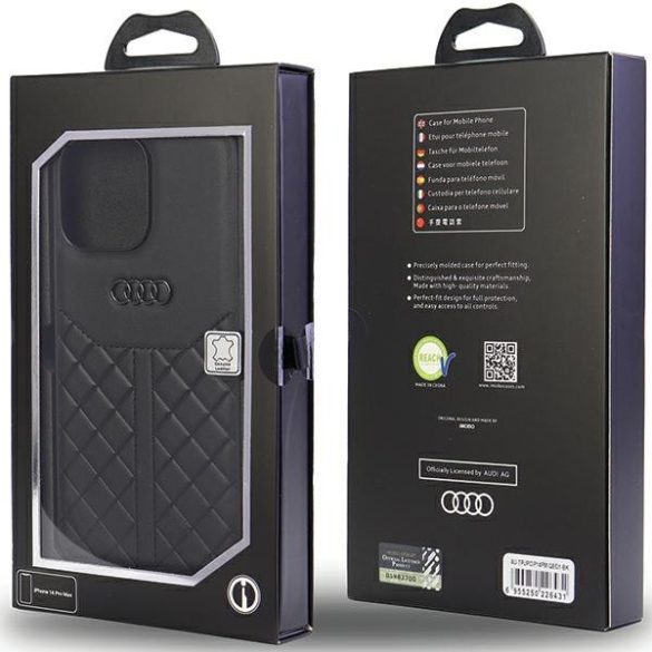 Audi Valódi bőr iPhone 14 Pro Max 6.7" fekete bőr tok AU-TPUPCIP14PM-Q8/D1-BK