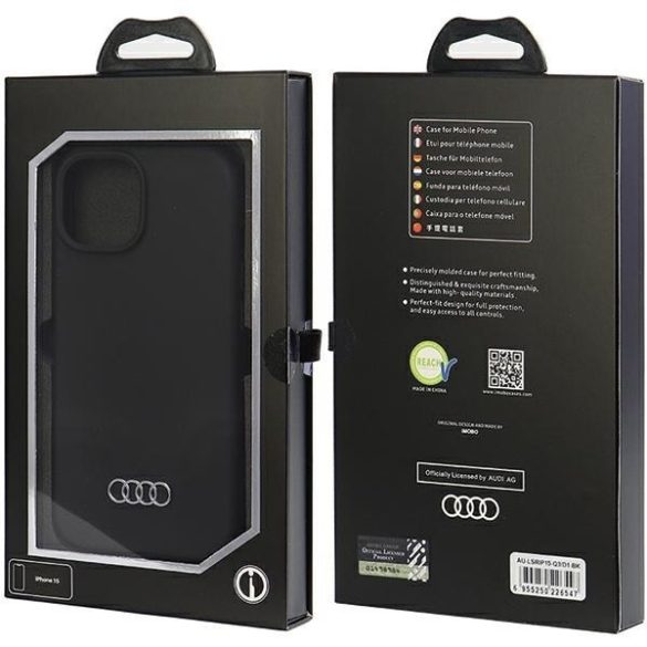 Audi szilikon tok iPhone 15 / 14 / 13 6.1" fekete keménytok AU-LSRIP15-Q3/D1-BK