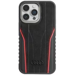   Audi AU-TPUPCMIP15P-R8/D3-RD valódi bőr MagSafe keménytok iPhone 15 Pro fekete-piros