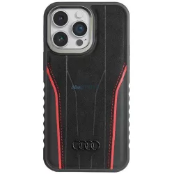   Audi AU-TPUPCMIP14PM-R8/D3-RD valódi bőr MagSafe keménytok iPhone 14 Pro Max fekete-piros