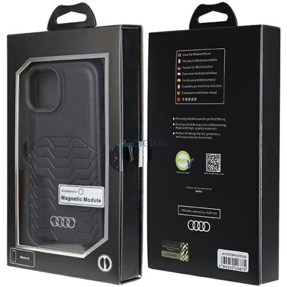 Audi AU-TPUPCMIP15-GT/D3-BK műbőr keménytok MagSafe iPhone 15/14/13 - fekete 