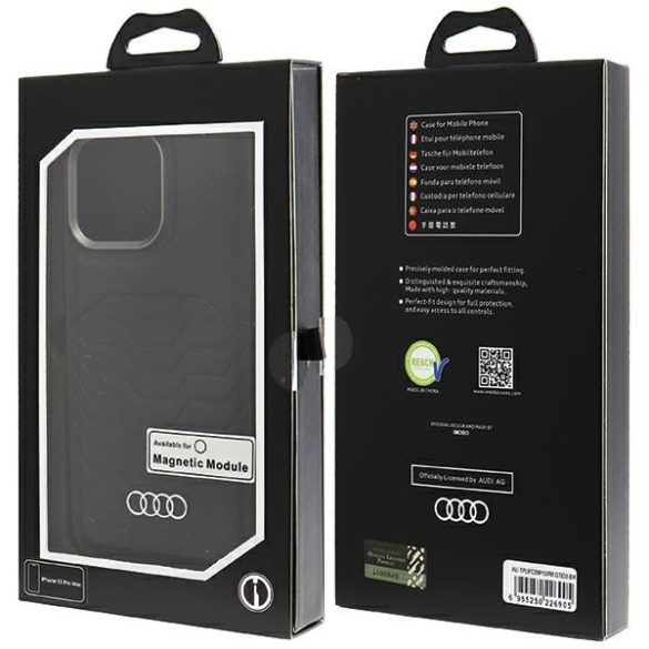 Audi AU-TPUPCMIP15PM-GT/D3-BK műbőr keménytok MagSafe iPhone 15 Pro Max - fekete