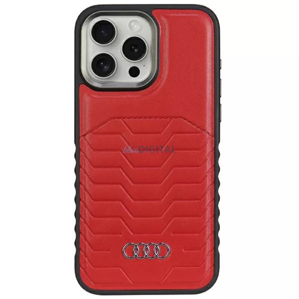 Audi AU-TPUPCMIP15PM-GT/D3-RD műbőr MagSafe keménytok iPhone 15 Pro Max - piros 