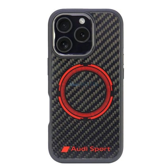 Audi AUS-TPUPCMIP16P-RSQ/D5-BK Carbon Fiber Sport Red Circle MagSafe keménytok iPhone 16 Pro - fekete