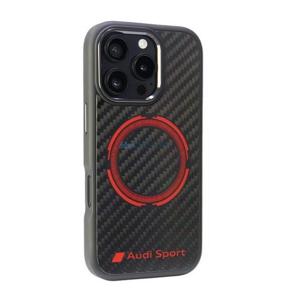 Audi AUS-TPUPCMIP16P-RSQ/D5-BK Carbon Fiber Sport Red Circle MagSafe keménytok iPhone 16 Pro - fekete