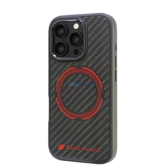 Audi AUS-TPUPCMIP16P-RSQ/D5-BK Carbon Fiber Sport Red Circle MagSafe keménytok iPhone 16 Pro - fekete