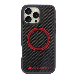   Audi AUS-TPUPCMIP16PM-RSQ/D5-BK Carbon Fiber Sport Red Circle MagSafe keménytok iPhone 16 Pro Max - fekete