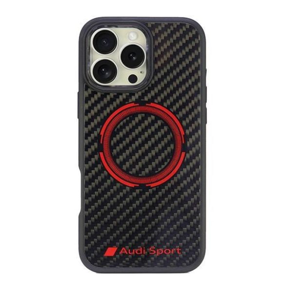 Audi AUS-TPUPCMIP16PM-RSQ/D5-BK Carbon Fiber Sport Red Circle MagSafe keménytok iPhone 16 Pro Max - fekete