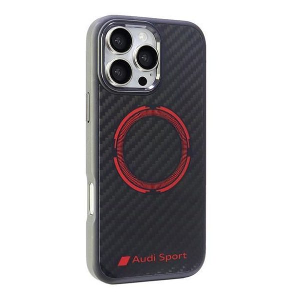 Audi AUS-TPUPCMIP16PM-RSQ/D5-BK Carbon Fiber Sport Red Circle MagSafe keménytok iPhone 16 Pro Max - fekete