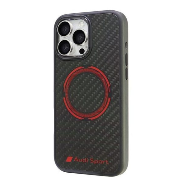 Audi AUS-TPUPCMIP16PM-RSQ/D5-BK Carbon Fiber Sport Red Circle MagSafe keménytok iPhone 16 Pro Max - fekete