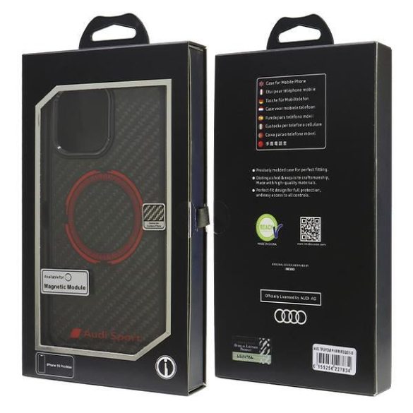 Audi AUS-TPUPCMIP16PM-RSQ/D5-BK Carbon Fiber Sport Red Circle MagSafe keménytok iPhone 16 Pro Max - fekete