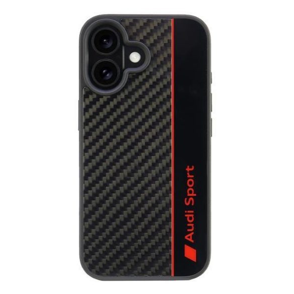 Audi AUS-TPUPCIP16-R8/D1-BK Carbon Fiber Stripe keménytok iPhone 16 - fekete