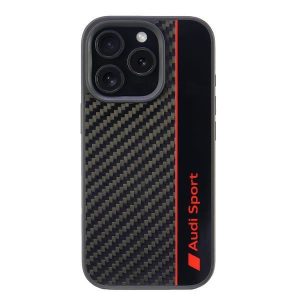 Audi AUS-TPUPCIP16P-R8/D1-BK Carbon Fiber Stripe keménytok iPhone 16 Pro - fekete