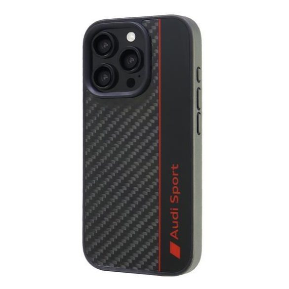 Audi AUS-TPUPCIP16P-R8/D1-BK Carbon Fiber Stripe keménytok iPhone 16 Pro - fekete