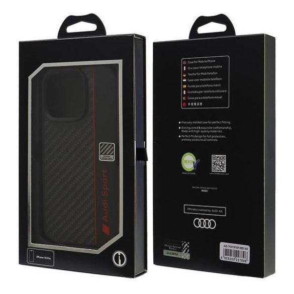 Audi AUS-TPUPCIP16P-R8/D1-BK Carbon Fiber Stripe keménytok iPhone 16 Pro - fekete