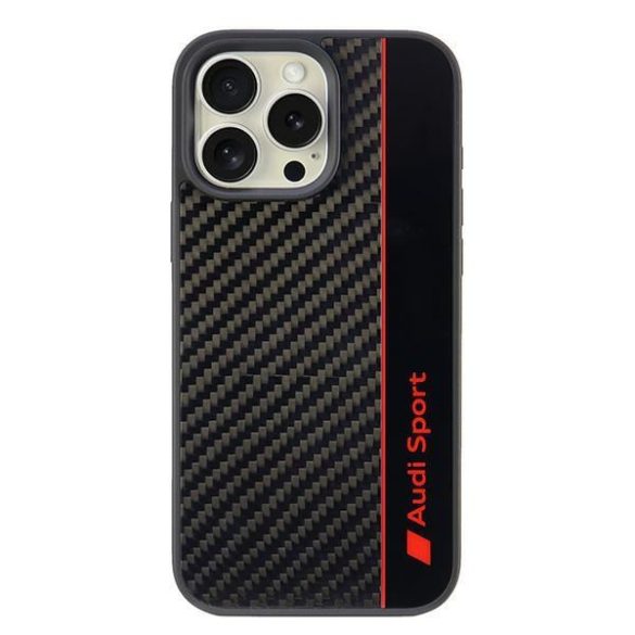 Audi AUS-TPUPCIP16PM-R8/D1-BK Carbon Fiber Stripe keménytok iPhone 16 Pro Max - fekete