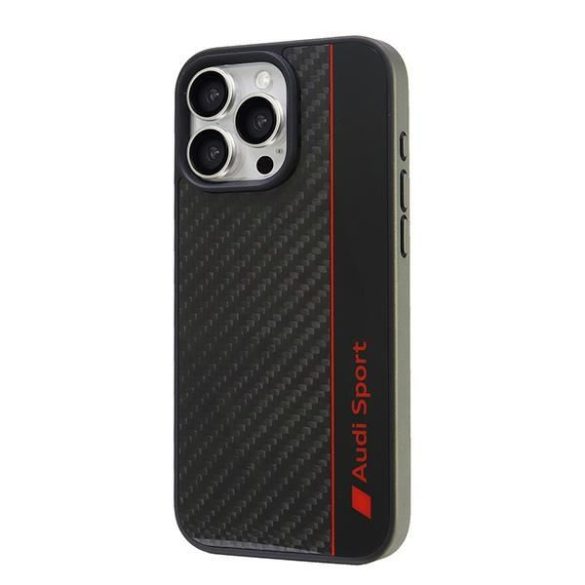 Audi AUS-TPUPCIP16PM-R8/D1-BK Carbon Fiber Stripe keménytok iPhone 16 Pro Max - fekete