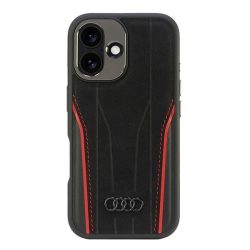   Audi AU-TPUPCMIP16-R8/D3-RD Genuine Leather MagSafe keménytok iPhone 16 - fekete-piros