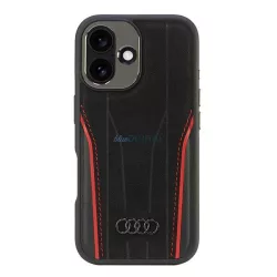   Audi AU-TPUPCMIP16-R8/D3-RD Genuine Leather MagSafe keménytok iPhone 16 - fekete-piros