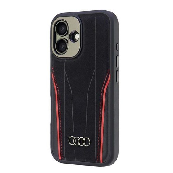 Audi AU-TPUPCMIP16-R8/D3-RD Genuine Leather MagSafe keménytok iPhone 16 - fekete-piros