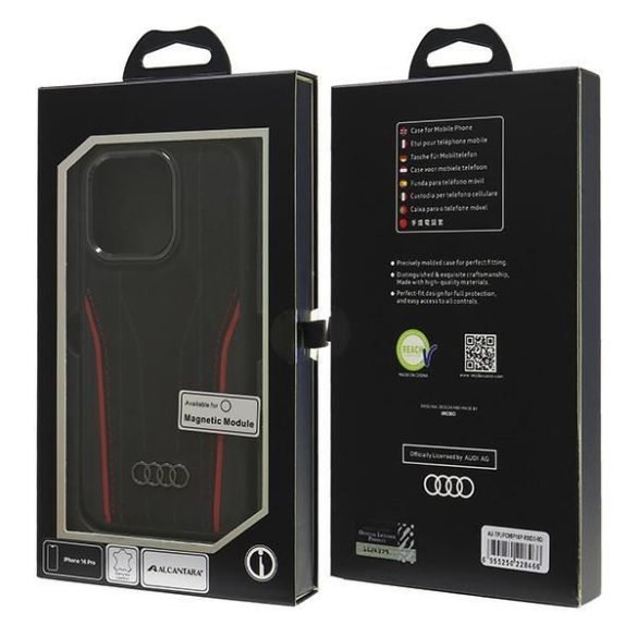 Audi AU-TPUPCMIP16P-R8/D3-RD Genuine Leather MagSafe keménytok iPhone 16 Pro - fekete-piros